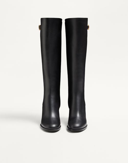 Valentino Garavani - Vlogo Signature Calfskin Boot 70mm - Black - Woman - Boots And Ankle Boots